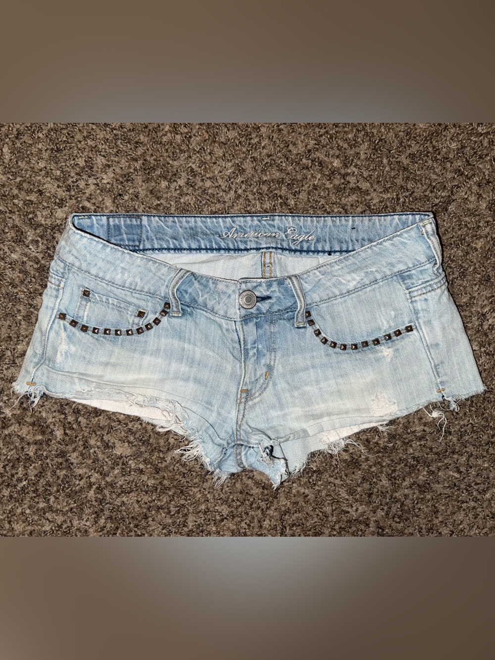 American Eagle Outfitters Light Blue Denim Cutoff Shorts with Studs